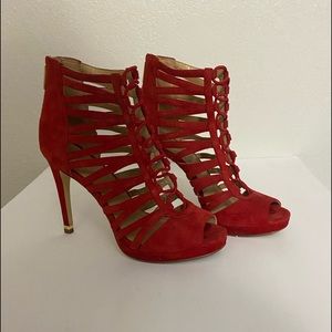 Michael Kors red Clarissa gladiator heels 8